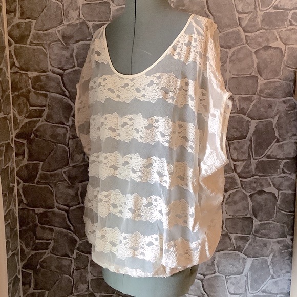 Free People Women Cream Sheer Lace Boho Tunic M - Picture 5 of 12